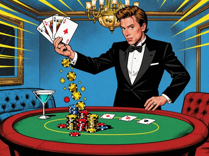Lounge Host am Pokertisch mit Chip-Kaskade im Live Casino
